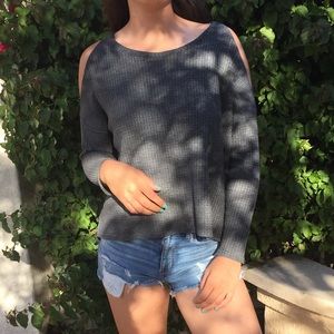 Grey Shoulder Cut Out Sweater (Soft & Sexy line)